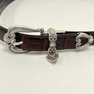 Brighton reversible brown to black crocodile leather belt silver buckle 34 L